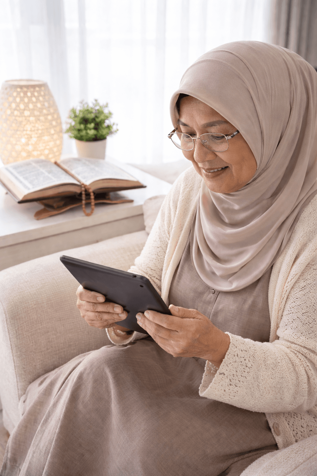 Elderly woman reading Quran